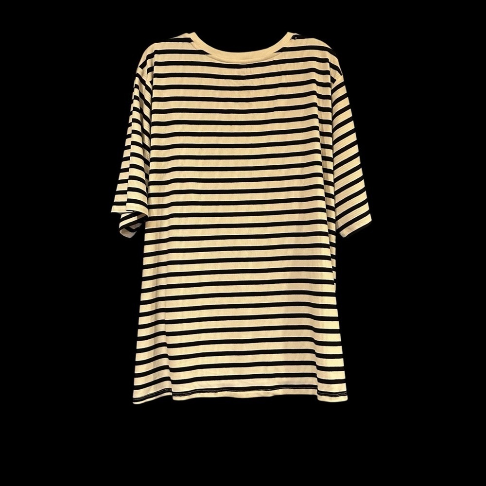 🖤 NWT Nine West Black & White Striped Elbow Sleeve Fitted Tee – Size 3X 🖤 - Picture 2 of 6